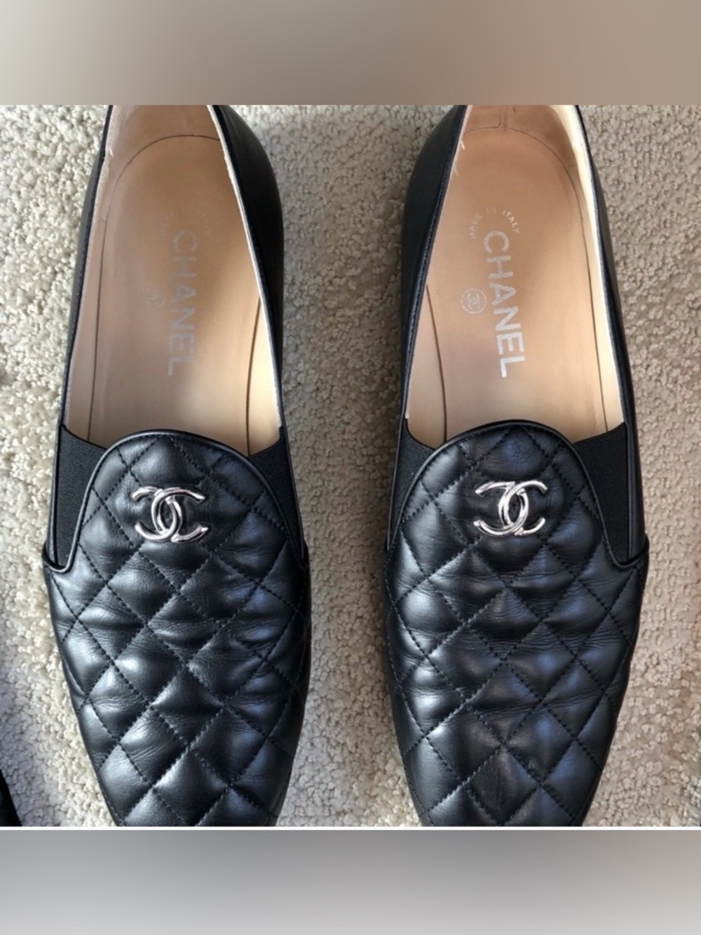 CHANEL Black Quilted Leather CC Logo Loafers - Picture 7 of 11